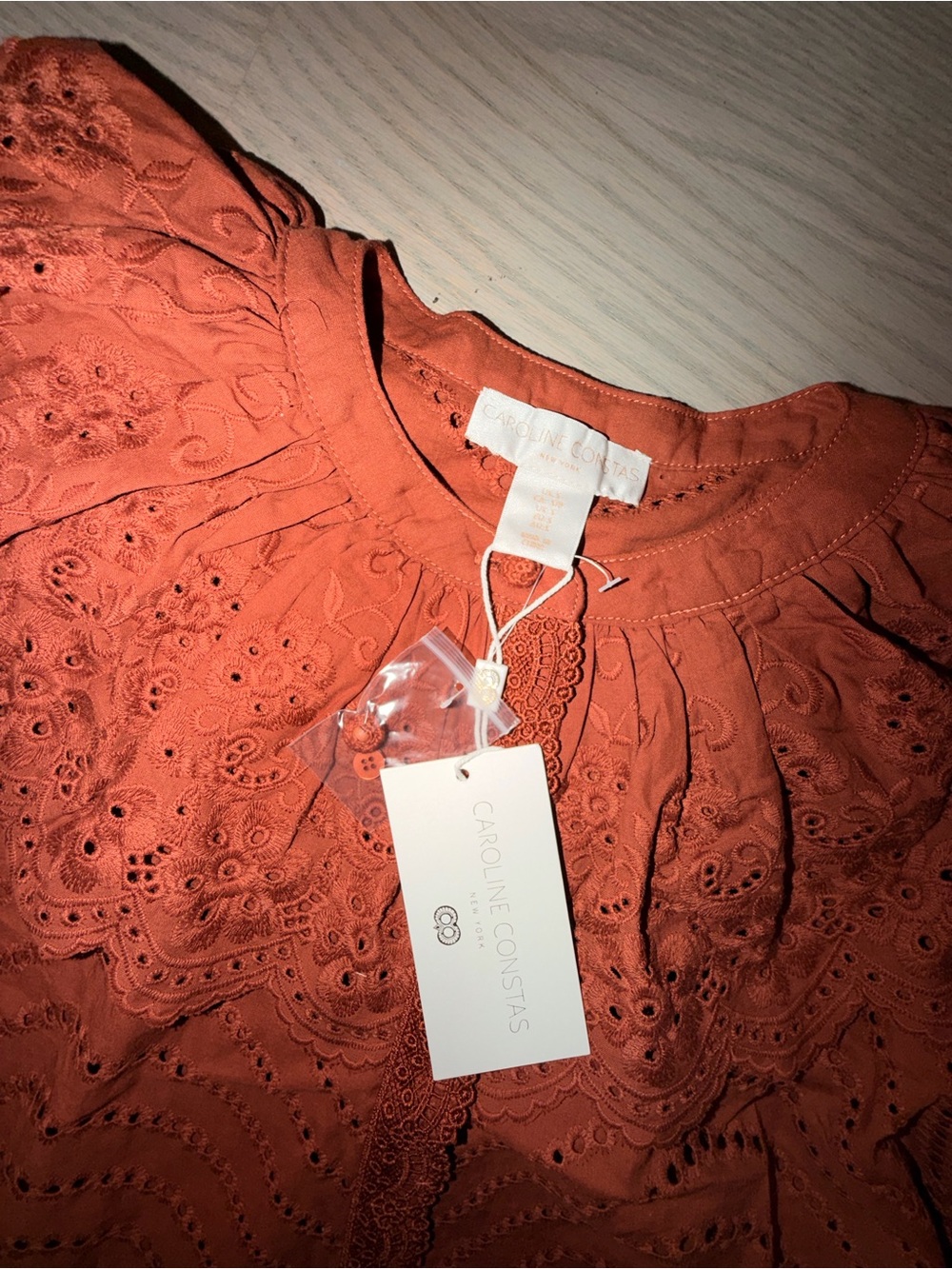 Caroline Constas Rust Eyelet Ruffle Blouse - Picture 8 of 9
